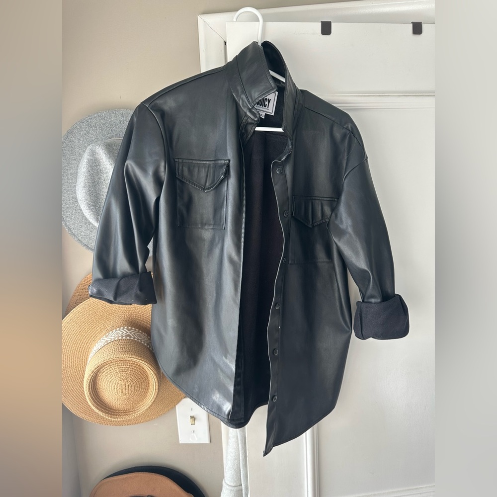 Faux leather shacket
